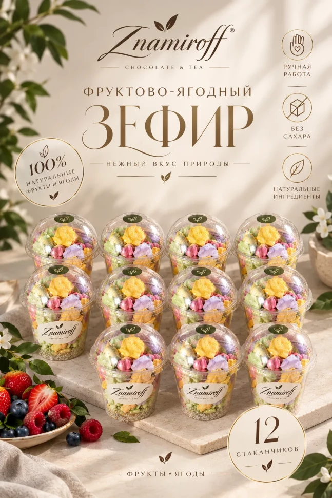  Зефир в стаканчиках без сахара(коробка 12шт по 100гр) в Архангельске