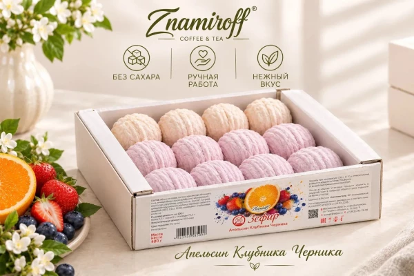 №1 Зефир БЕЗ САХАРА Ассорти №1(Апельсин-Клубника-Черника), 480г в Архангельске
