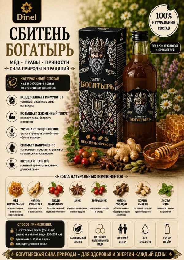 №3 Сбитень Богатырь, 250мл  в Архангельске