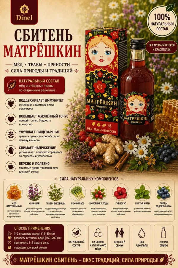 №3 Сбитень Матрёшкин, 250мл  в Архангельске