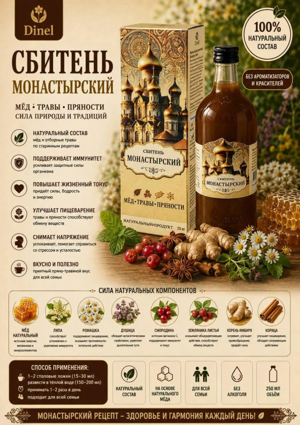 №3 Сбитень Монастырский, 250мл  в Архангельске